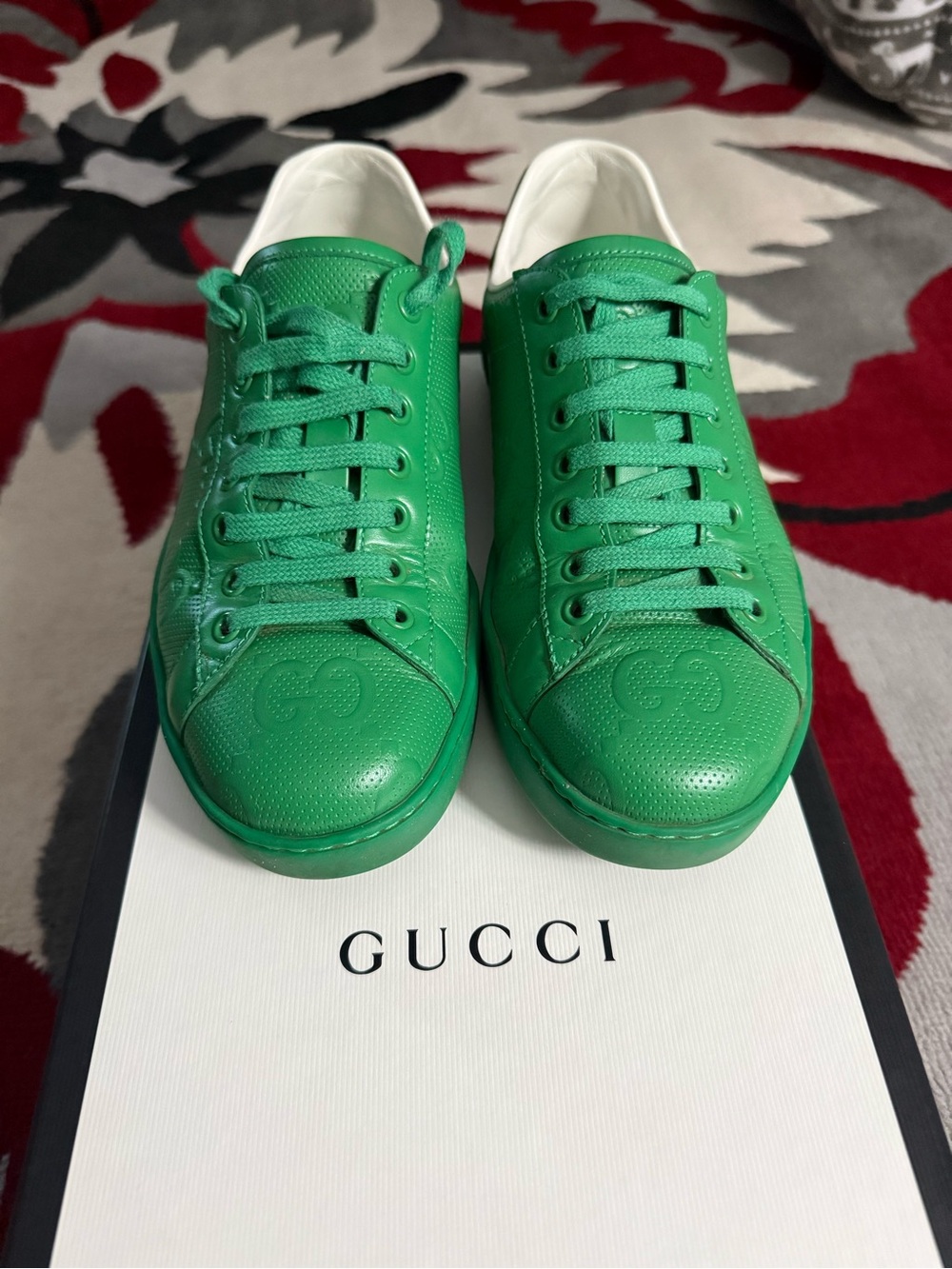 Gucci Green Embossed Leather Low-Top Sneakers - Picture 2 of 10